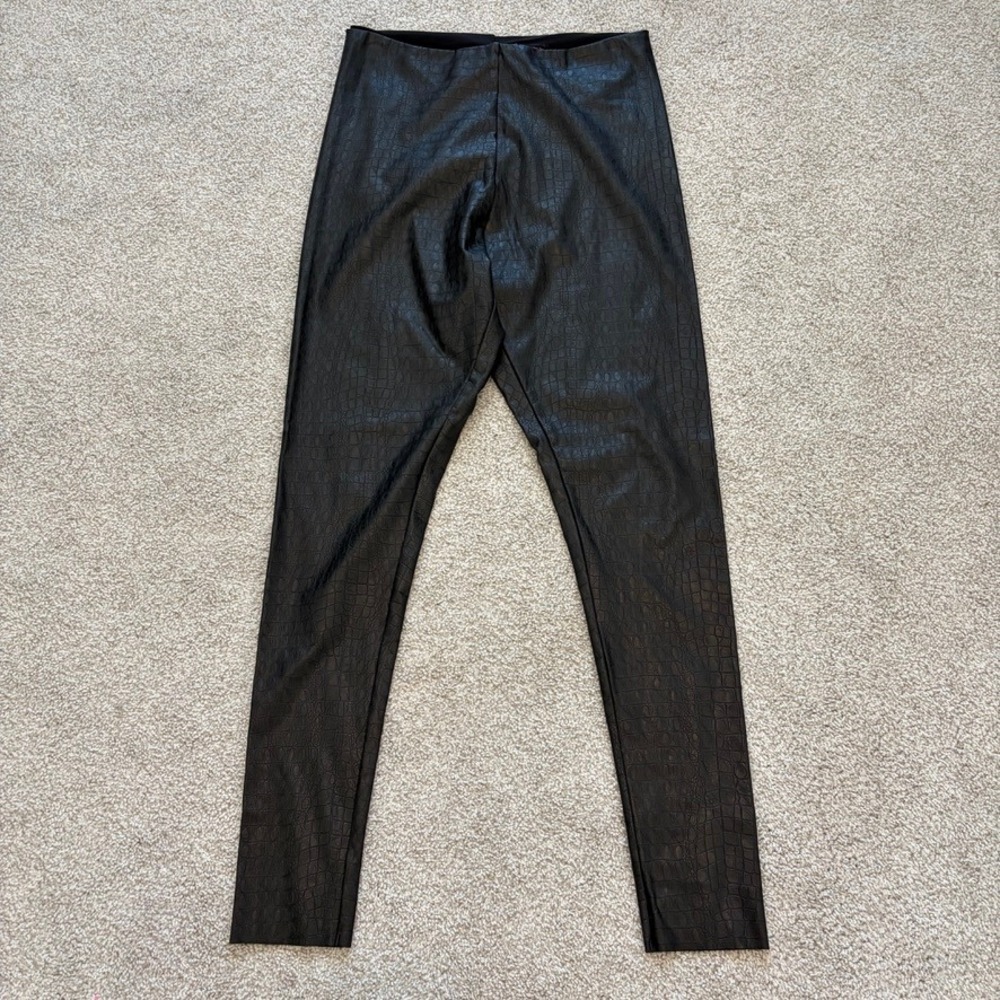 Commando Faux Leather Leggings Womens XL Black Croc Embossed Snakeskin Edgy Goth